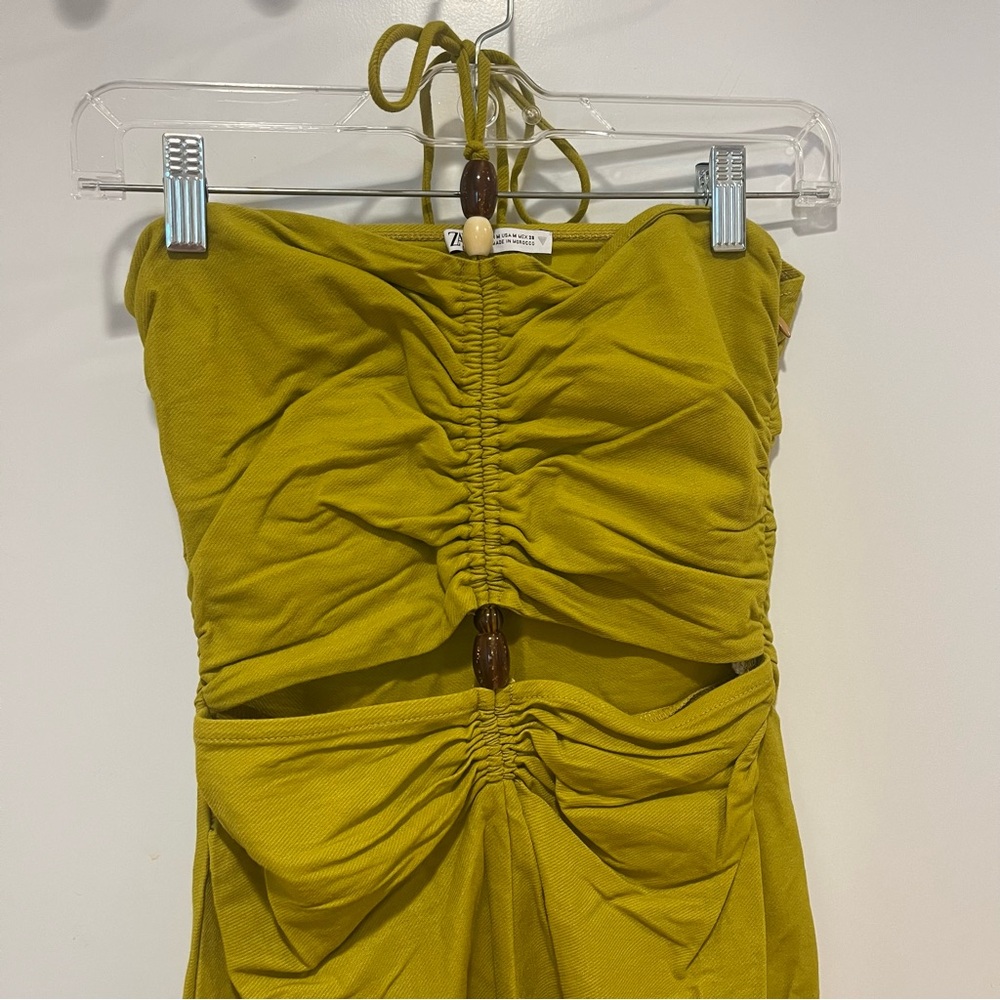 Zara Chartreuse Green Halter Midi Dress M Beads - Picture 4 of 8